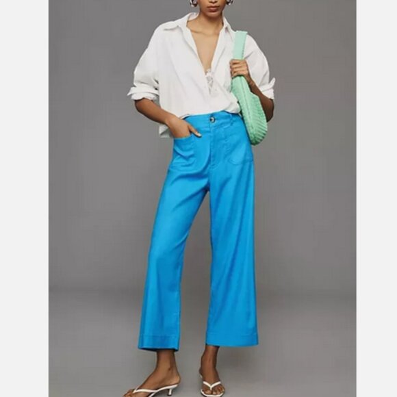 Anthropologie Maeve The Colette Cropped Wide-Leg Pants Linen Sky Blue 30 NWT - Picture 2 of 4